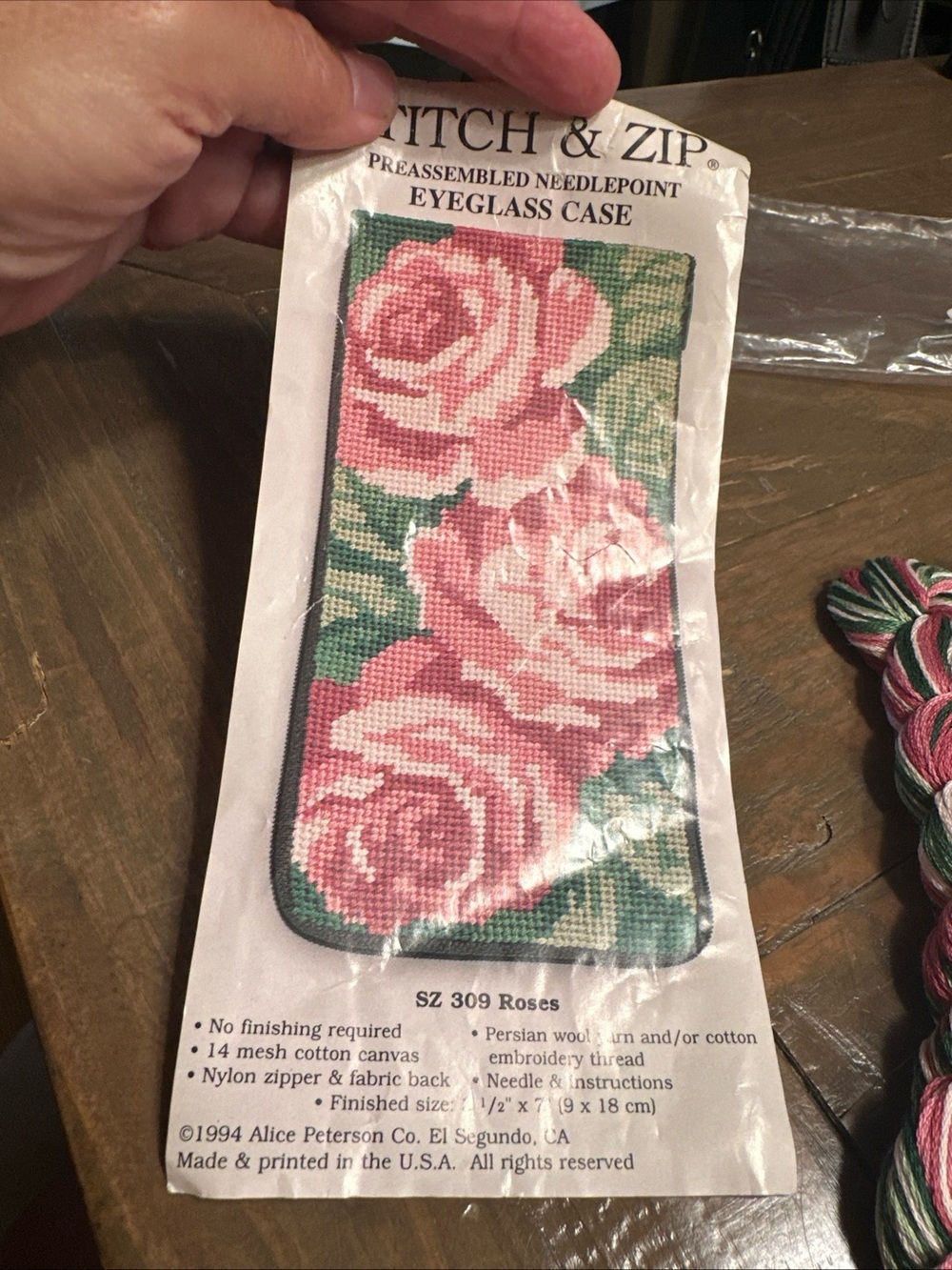 Vintage Stitch & Zip Preassembled Needlepoint Eyeglass Case - Pink Roses